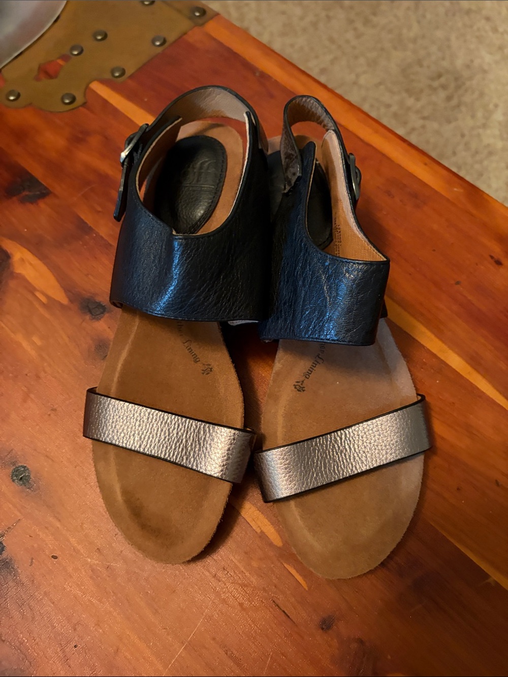 Sofft Women's Black and Metallic Brown Two-Strap Comfort Sandals